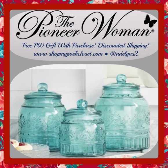 🌺 New Pioneer Woman Cassie Teal Blue Canisters - Picture 3 of 13